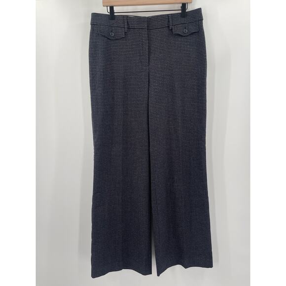 LOFT ANN TAYLOR Pants Size 12 High Waist Curvy Trouser Navy Houndstooth Stretch - Picture 14 of 15